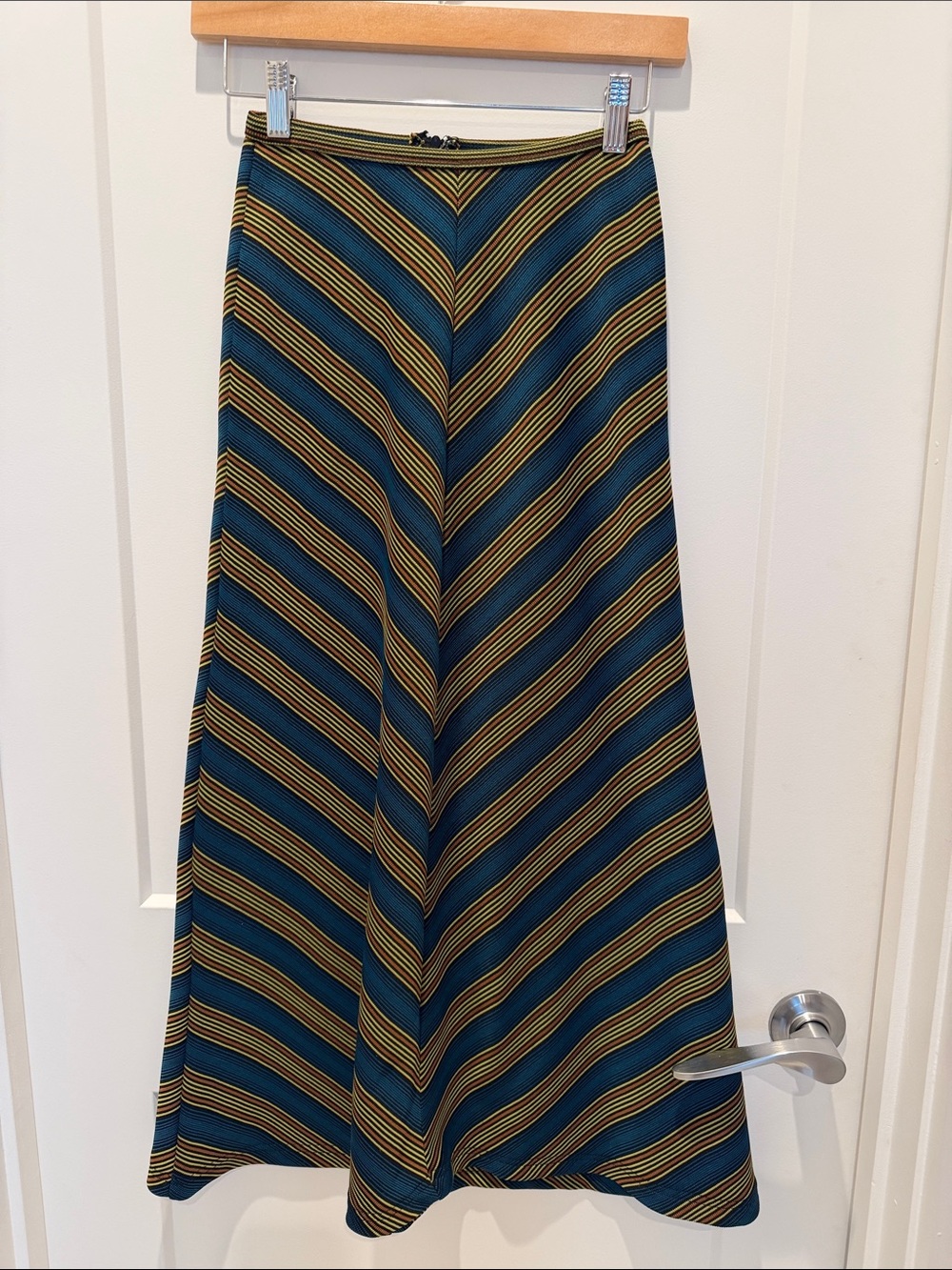 Vintage Striped A-Line Maxi Skirt in Teal, Orange and Mustard Chevron Print